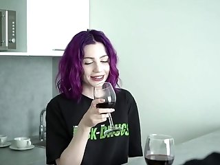 Nymph With Purple Hair And Fishnets Fucks With Stranger And Gets Money-shot