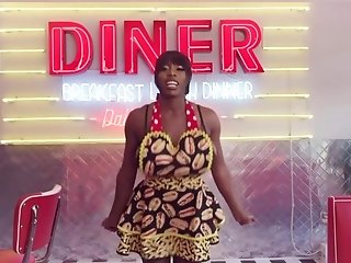 Black Waitress With Gigantic Orbs Mystique Gets Nasty And Finger Fuck Vag