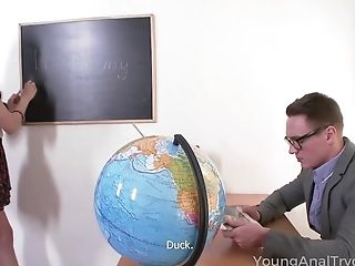 Nerdy Sophomore Student Vika Gulps Lecturer's Dick Before Rough Buttfucking